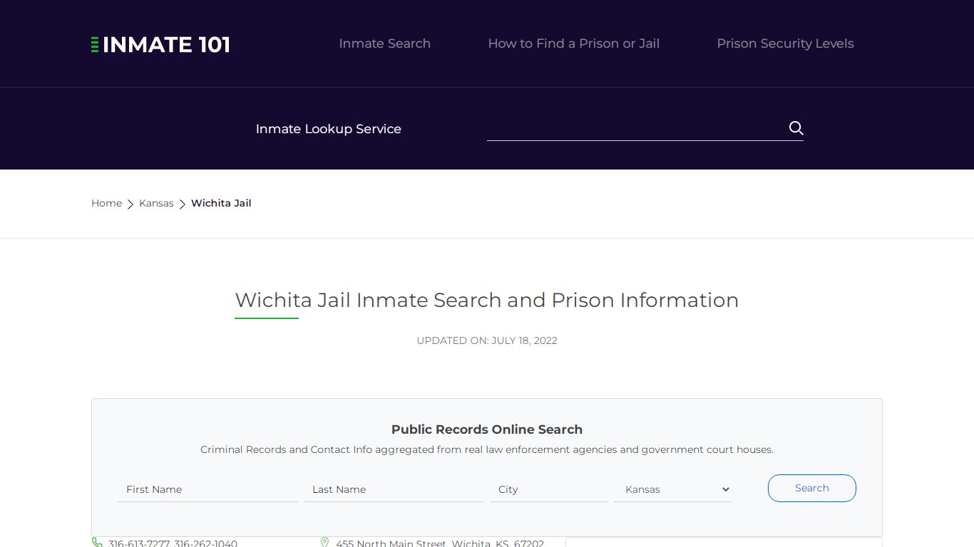 Wichita Jail Inmate Search, Visitation, Phone no ...